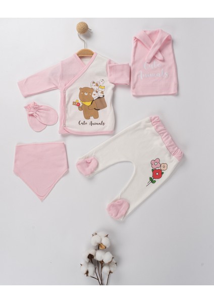 Baby Yenidoğan Cute Animals Desenli Kız Bebek 5 Parça Hastane Çıkışı Seti