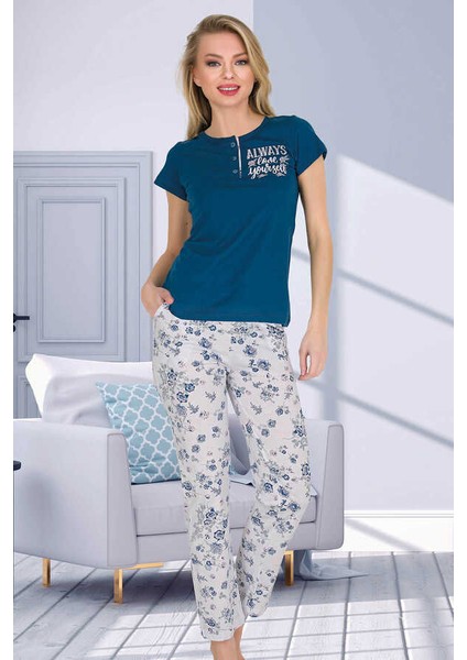 Berland 3272 Bayan Kısa Kol Pijama Takım Larcivet - M