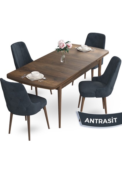 Concept Yay Serisi 80 x 132 cm Açılabilir Mutfak Masa Takımı Barok Ahşap Desen Masa 4 Sandalye