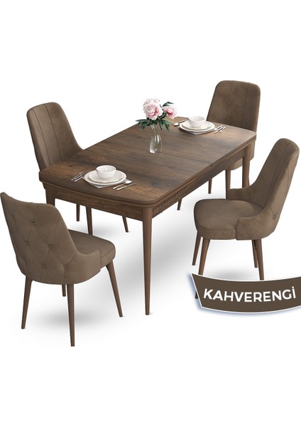 Concept Yay Serisi 80 x 132 cm Açılabilir Mutfak Masa Takımı Barok Ahşap Desen Masa 4 Sandalye