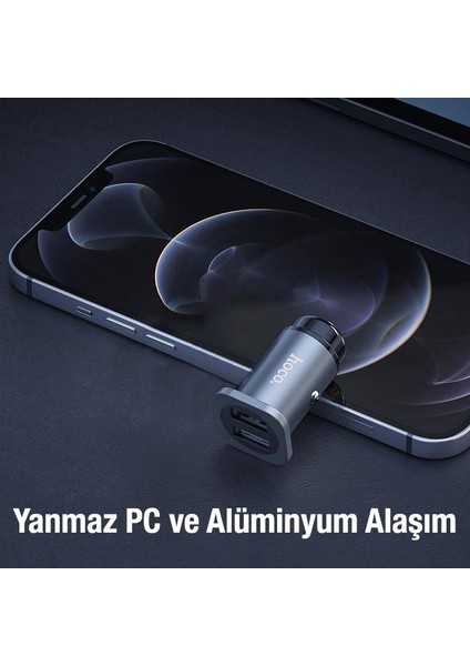 Polham 24W Ultra Hızlı 2 USB Girişli Araç Çakmaklık Şarj Adaptörü, Yanmaz Minimal Tasarımlı Çakmaklık