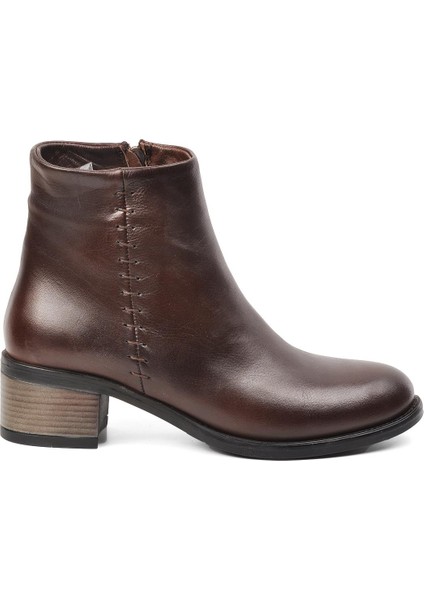 8091 Kahve Hakiki Deri Fermuarlı Kadın Bot fiyatları
