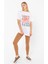 Bisiklet Yaka Laugh More Baskılı Beyaz Oversize Kadın T-Shirt 2