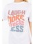 Bisiklet Yaka Laugh More Baskılı Beyaz Oversize Kadın T-Shirt 3