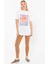 Bisiklet Yaka Laugh More Baskılı Beyaz Oversize Kadın T-Shirt 5