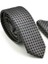 Siyah Pöti Kareli Füme Dokuma Kumaş Mendilli Slim Fit Kravat / SDK-220703 1