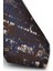 Bej Lacivert Motif Desenli Kahverengi Dokuma Kumaş Mendilli Slim Fit Kravat / SDK-220710 3