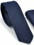 Beyaz Noktalı Verev Çizgili Lacivert Dokuma Kumaş Mendilli Slim Fit Kravat / SDK-220713 1