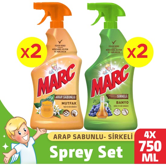 Marc Sirkeli Banyo Spreyi & Marc Arap Sabunlu Mutfak Spreyi - 750 ml x 4 Adet