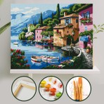 Palmiye Hobi Sanat Sayılarla Boyama 40X50 cm Tuval Seti Fırça Boya Dahil Çıtaya Gerili  Deniz Evler