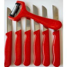 Solingen Marka Bıçak ve Soyacak Takımı (7 Parça) Simli Kırmızı