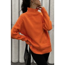 Madmext Mad Girls Turuncu Balıkçı Yaka Kazak MG1252