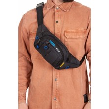 Newish Polo Unisex Kulaklık USB Çıkışlı Bel Omuz ve Göğüs Çantası  Kumaş Bodybag Siyah Mavi