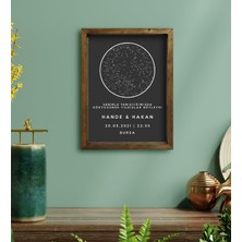 Bk Gift Kişiye Özel Gökyüzü Yıldız Haritası Doğal Masif Ahşap Çerçeveli Tablo 30 x 40 cm