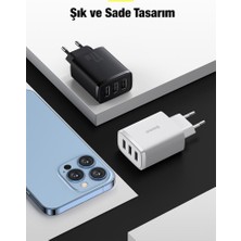 Baseus 17W 3 USB Portlu Ultra Hızlı Şarj Adaptörü, Akım Korumalı, Akıllı Çipli Şarj Başlığı