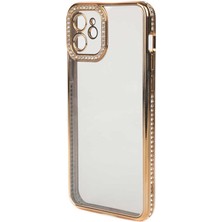 Case Street Casestreet Apple iPhone 12 Kılıf Kamera Korumalı Taşlı Mina Silikon Gold