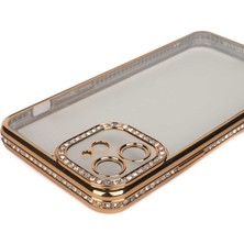 Case Street Casestreet Apple iPhone 12 Kılıf Kamera Korumalı Taşlı Mina Silikon Gold