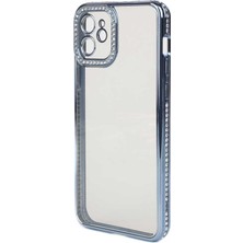 Case Street Casestreet Apple iPhone 12 Kılıf Kamera Korumalı Taşlı Mina Silikon Mavi