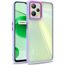 Smcase Realme C35 Kılıf Flora Sert Silikon Arkası Cam Şeffaf Mor