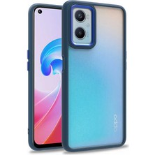 Smcase Oppo A96 4g Kılıf Flora Sert Silikon Arkası Cam Şeffaf Lacivert