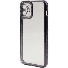 Case Street Casestreet Apple iPhone 12 Kılıf Kamera Korumalı Taşlı Mina Silikon Siyah