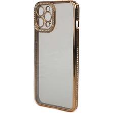 Smcase Apple iPhone 12 Pro Max Kılıf Kamera Korumalı Taşlı Mina Silikon Gold