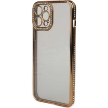 Smcase Apple iPhone 13 Pro Kılıf Kamera Korumalı Taşlı Mina Silikon Gold