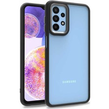 Smcase Samsung Galaxy A23 Kılıf Flora Sert Silikon Arkası Cam Şeffaf Siyah