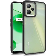 Smcase Realme C35 Kılıf Flora Sert Silikon Arkası Cam Şeffaf Siyah