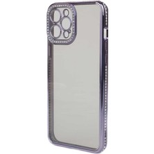 Smcase Apple iPhone 13 Pro Kılıf Kamera Korumalı Taşlı Mina Silikon Mor