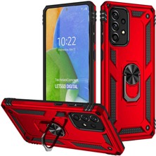 Smcase Samsung Galaxy A73 Kılıf Vega Sert Silikon Tank Standlı Yüzüklü Mıknatıslı+Nano Kırmızı