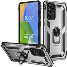 Smcase Samsung Galaxy A73 Kılıf Vega Sert Silikon Tank Standlı Yüzüklü Mıknatıslı+Nano Gümüş