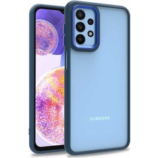 Dlrcase Samsung Galaxy A23 Kılıf Flora Sert Silikon Arkası Cam Şeffaf Lacivert