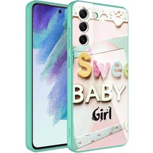 Case 4U Samsung Galaxy S21 Fe Uyumlu Kılıf Kamera Korumalı Desenli Arka Yüzey Içi Kadife Sert Silikon Epoksi Kapak No5 Açık Yeşil