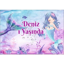 Elit Gökkuşağı Parti Tasarım Deniz Kızı Temalı 100X70 Branda Afiş