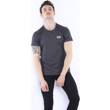 Escetic Erkek Füme Erkek Slim Fit Pamuklu Kısa Kollu Bisiklet Yaka T-Shirt - 0830