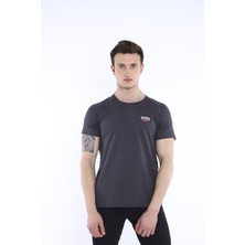 Escetic Erkek Füme Erkek Slim Fit Pamuklu Kısa Kollu Bisiklet Yaka T-Shirt - 0830