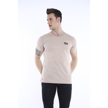 Escetic Erkek Bej Erkek Slim Fit Pamuklu Kısa Kollu Bisiklet Yaka T-Shirt - 0830