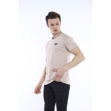 Escetic Erkek Bej Erkek Slim Fit Pamuklu Kısa Kollu Bisiklet Yaka T-Shirt - 0830