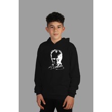 Raf Coll çocuk Siyah Kapşonlu Sweatshirt Atatürk Dijital Baskılı Iki Iplik Içi Şardonlu