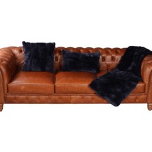 Lacivert Rex Tavşan Doğal Kürk Şal Takımı