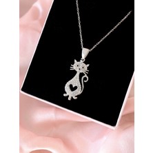 Alâ Silver Jewellery Kedi Kalp Detaylı 925 Ayar Gümüş Kolye