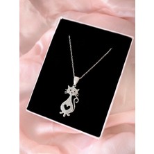 Alâ Silver Jewellery Kedi Kalp Detaylı 925 Ayar Gümüş Kolye