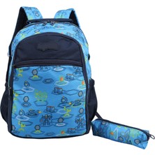 Bagacar Kids Erkek Mavi Robot Model Kalemlikli Sırt Çantası