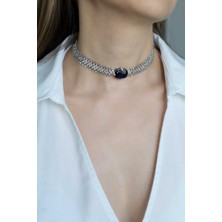So CHIC Gece Mavisi 18 Ayar Beyaz Altın Kaplama Gümüş Choker Gerdanlık