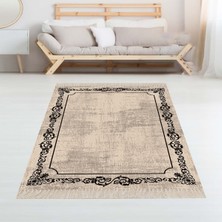 Bona Fortuna Osmanlı Motif Çerçeveli Dijital Baskı Yıkanabilir Kaymaz Taban Düz Salon Halı ve Yolluk