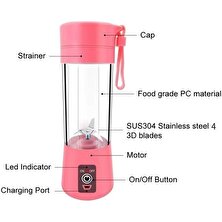USB Şarj Edilebilir Taşınabilir Kolay Blender Mini Sıkacağı Çok Fonksiyonlu USB Şarj Suyu Kupası Meyve Elektrik Suyu Karıştırma Kupası | Sıkacaklar (Pembe)(Yurt Dışından)