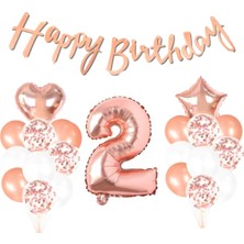 Parti Sürprizi 2 Yaş Rose Gold Happy Birthday Set
