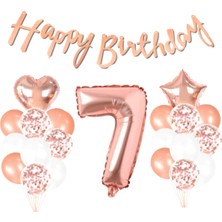 Parti Sürprizi 7 Yaş Rose Gold Happy Birthday Set