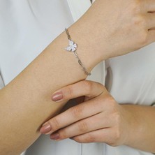 925 Gümüş Özel Kelebek Tasarımlı Kalın Zincirli 925 Ayar Gümüş Bileklik